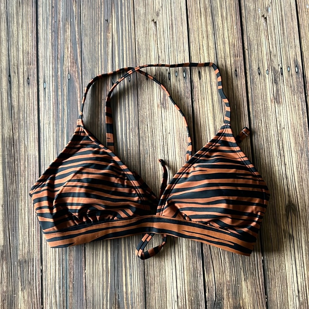 Kona Sol Brown and Black Zebra Print Bikini Swim Top S